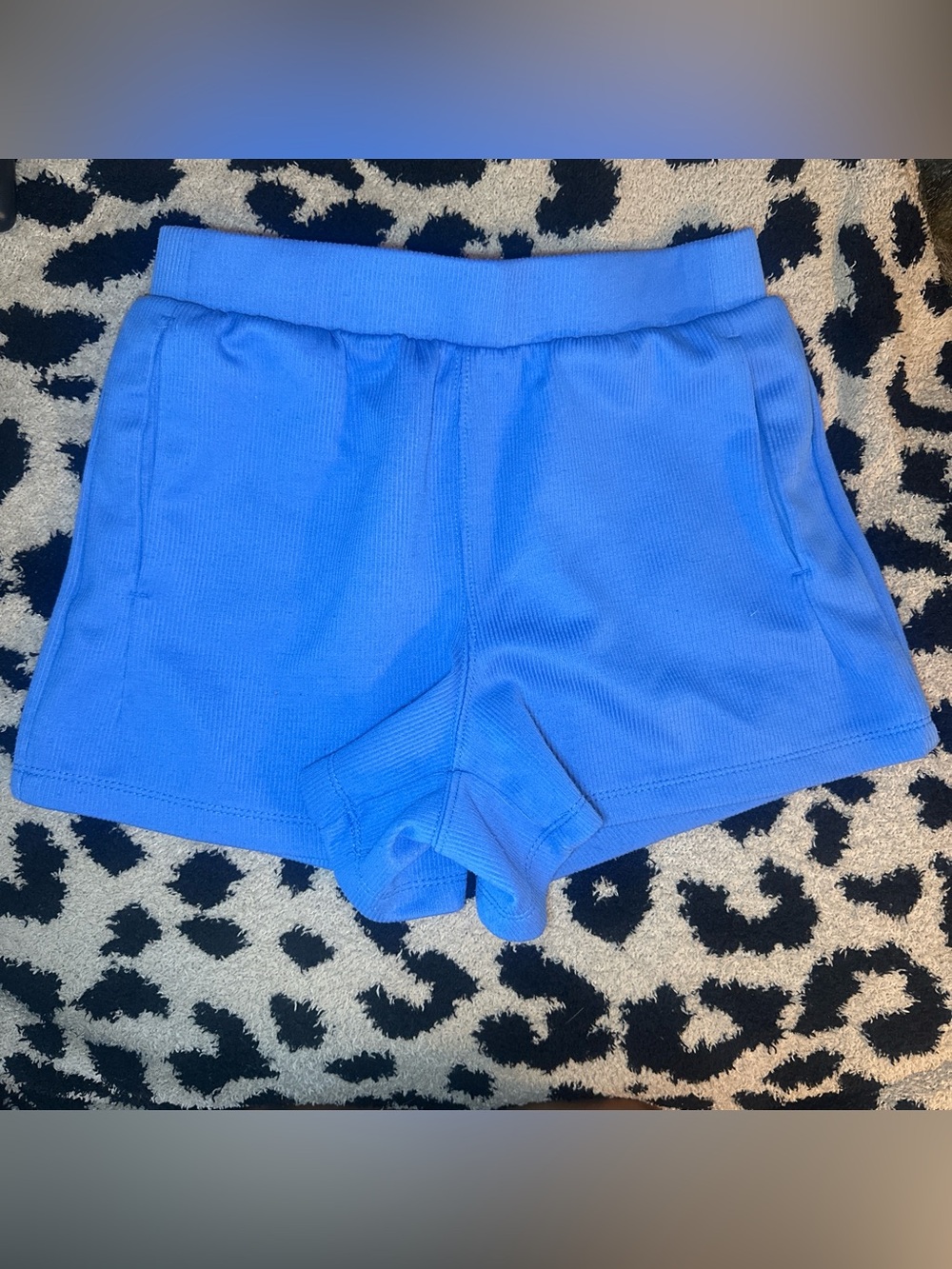 Blue Knit Elastic-Waist Shorts